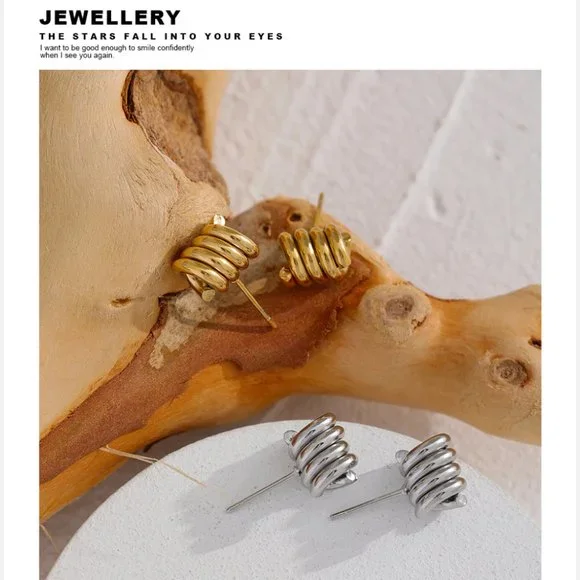 New 18K Gold  Silver Twisted Stud Earrings - Picture 16 of 17